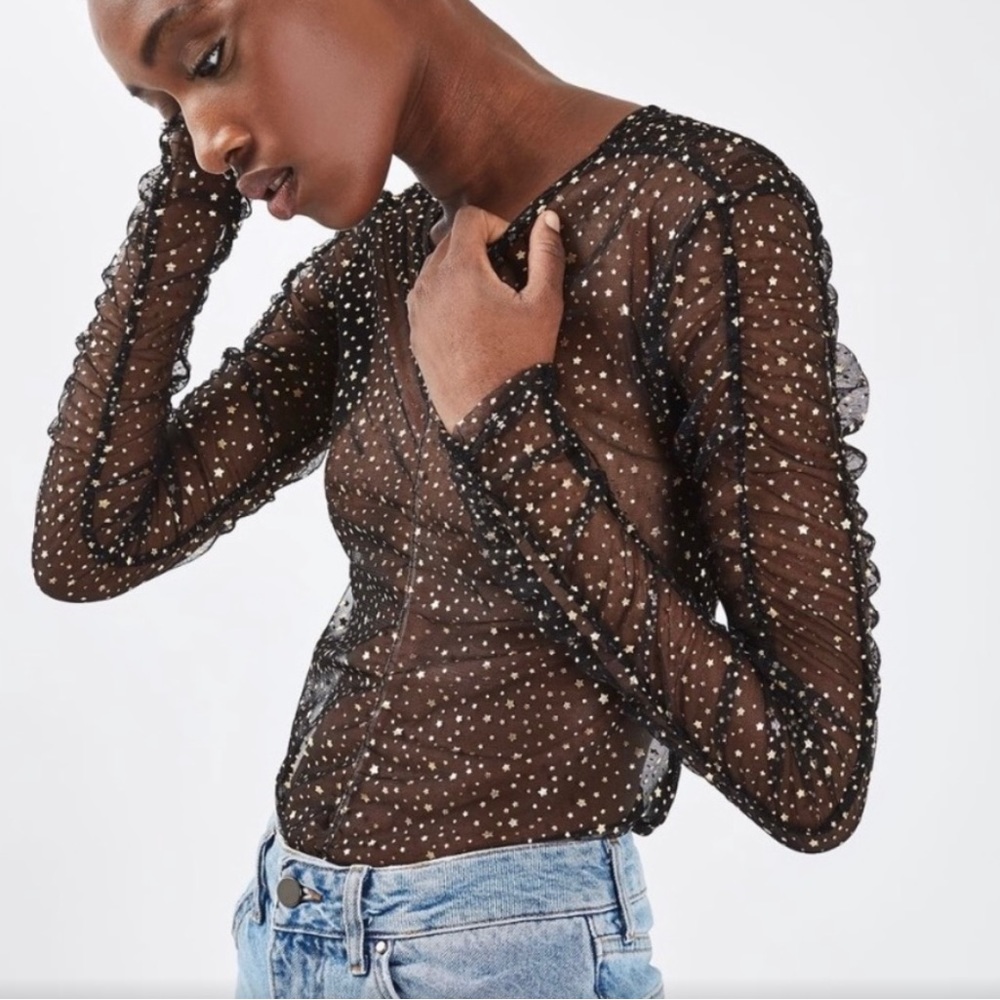 Topshop Mesh gold star Top